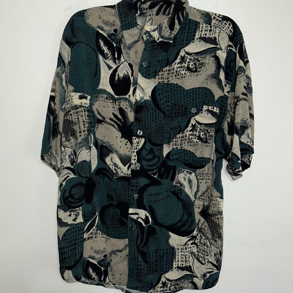 SUMMA Men's Medium Abstract Retro Rayon Button Front Shirt